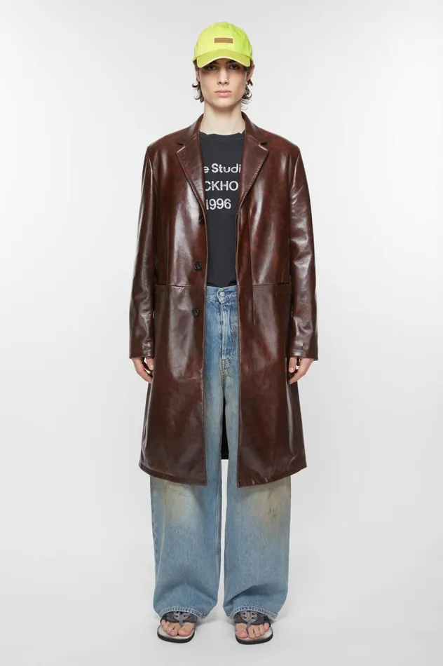 Acne Studios Leather Coat Brown Men Outerwear