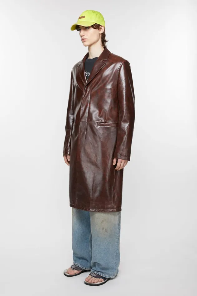 Acne Studios Leather Coat Brown Men Outerwear