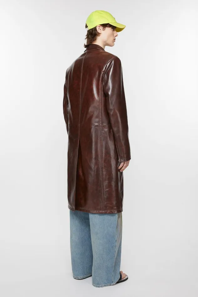 Acne Studios Leather Coat Brown Men Outerwear