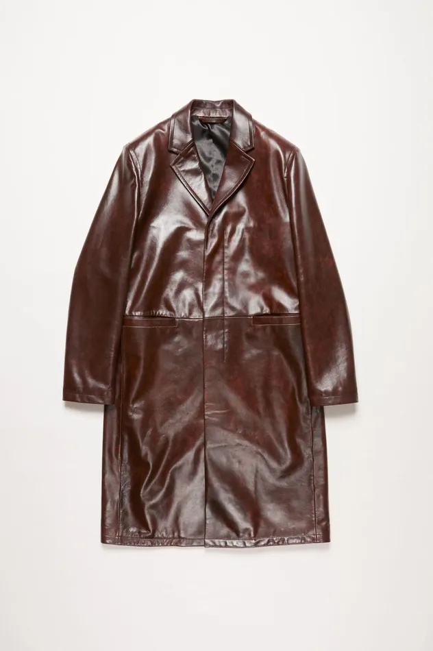 Acne Studios Leather Coat Brown Men Outerwear