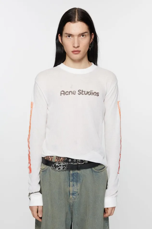 Acne Studios Logo Long Sleeve Tshirt Optic White Men Tshirts