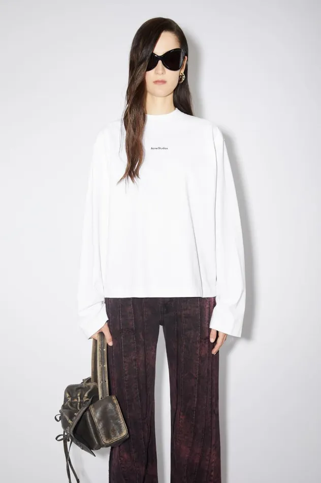Acne Studios Logo Long Sleeve Tshirt Optic White Women Tshirts