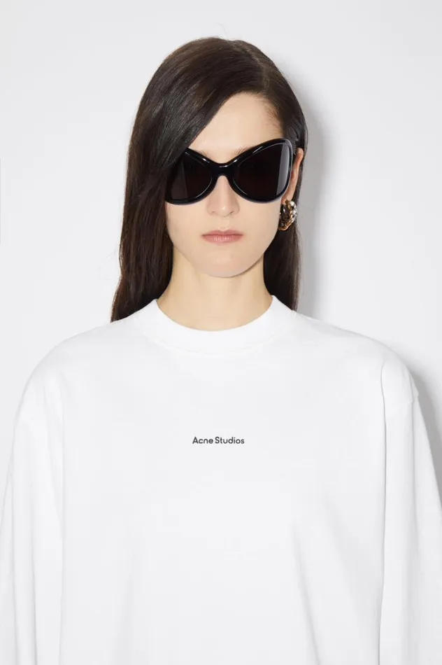 Acne Studios Logo Long Sleeve Tshirt Optic White Women Tshirts