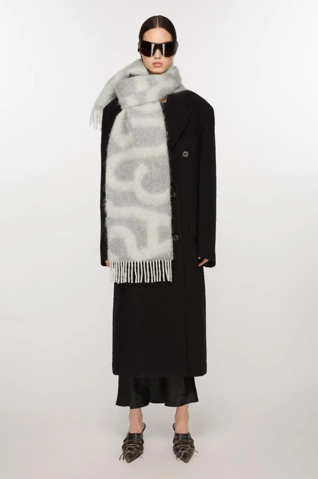 Acne Studios Logo Scarf Light Grey Women Scarves
