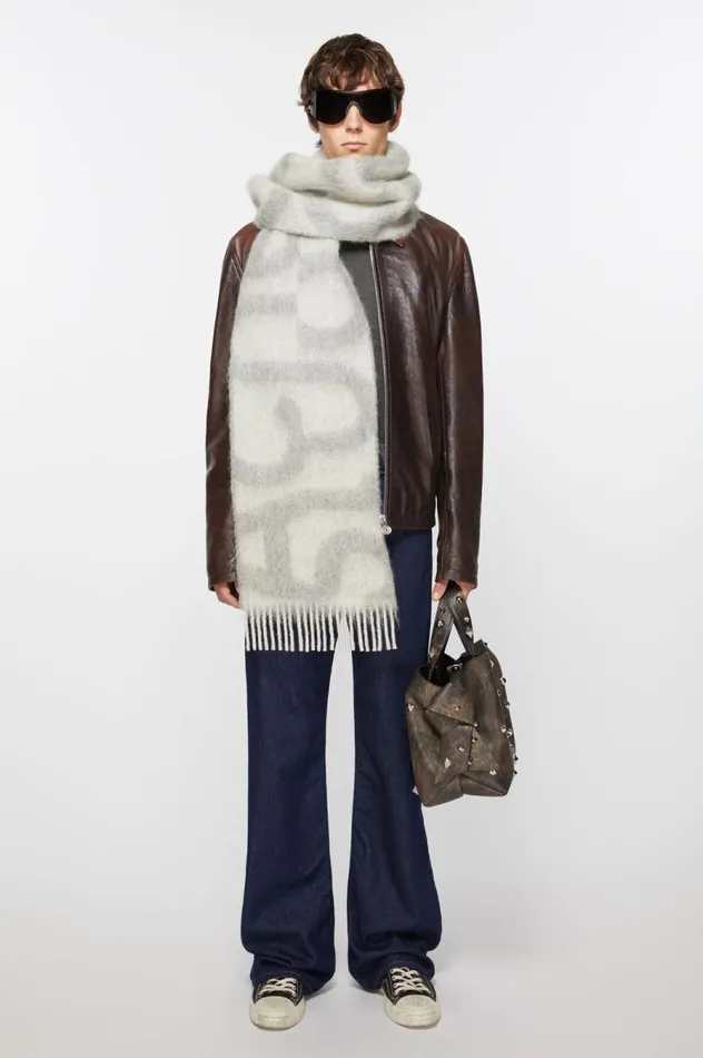 Acne Studios Logo Scarf Light Grey Women Scarves