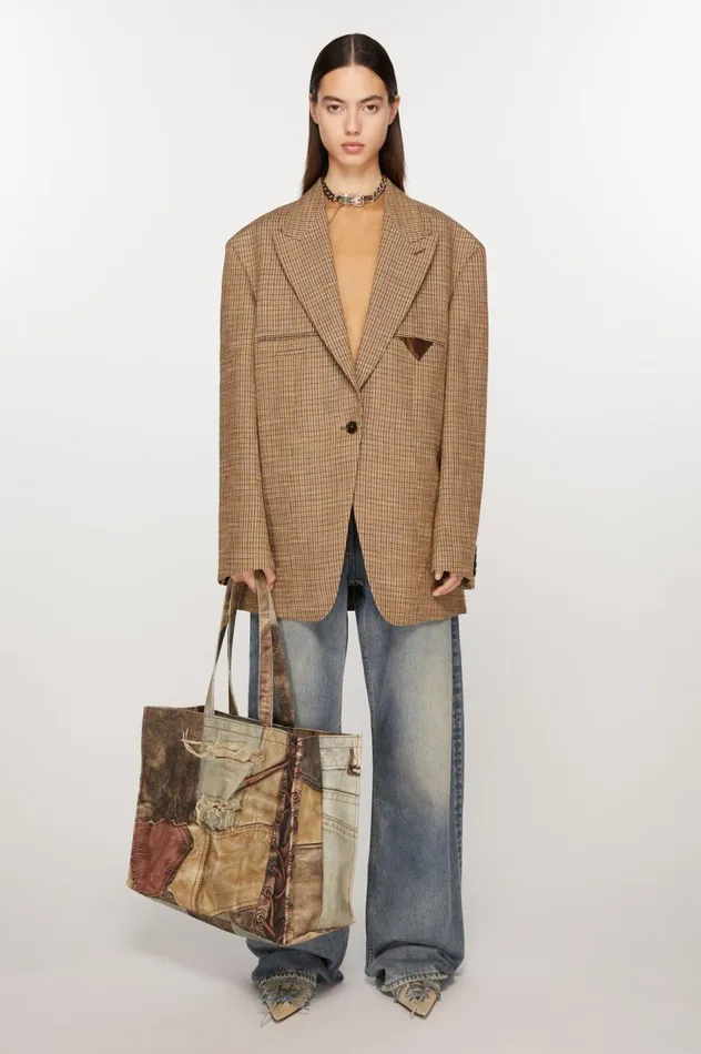 Acne Studios Logo Shoulder Tote Bag Denim Blue Men Bags