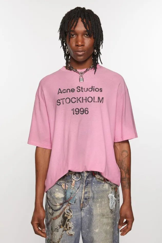 Acne Studios Logo Tshirt 8211 Relaxed Fit Cotton Candy Pink Men Tshirts