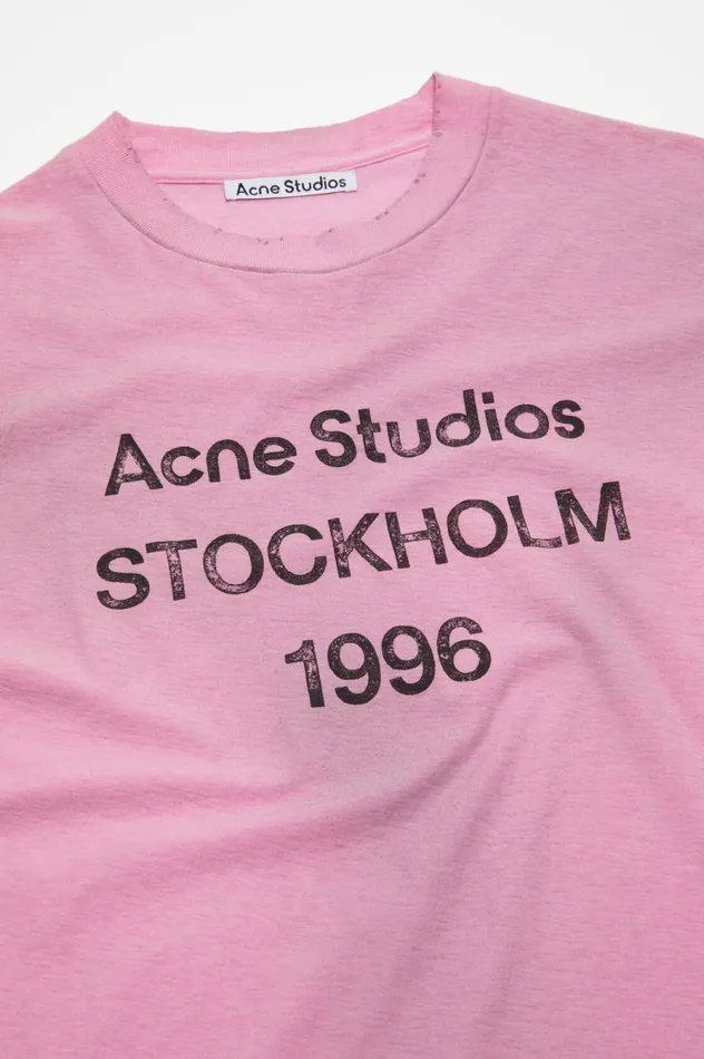 Acne Studios Logo Tshirt 8211 Relaxed Fit Cotton Candy Pink Men Tshirts