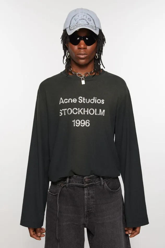 Acne Studios Logo Tshirt 8211 Relaxed Fit Faded Black Men Tshirts