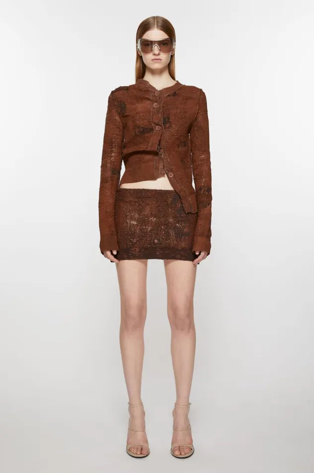 Acne Studios Mini Woven Skirt Rust Brown Women Skirts