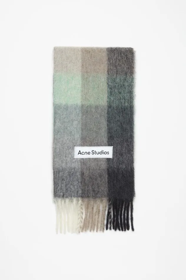 Acne Studios Mohair Checked Scarf Greengreyblack Men Scarves