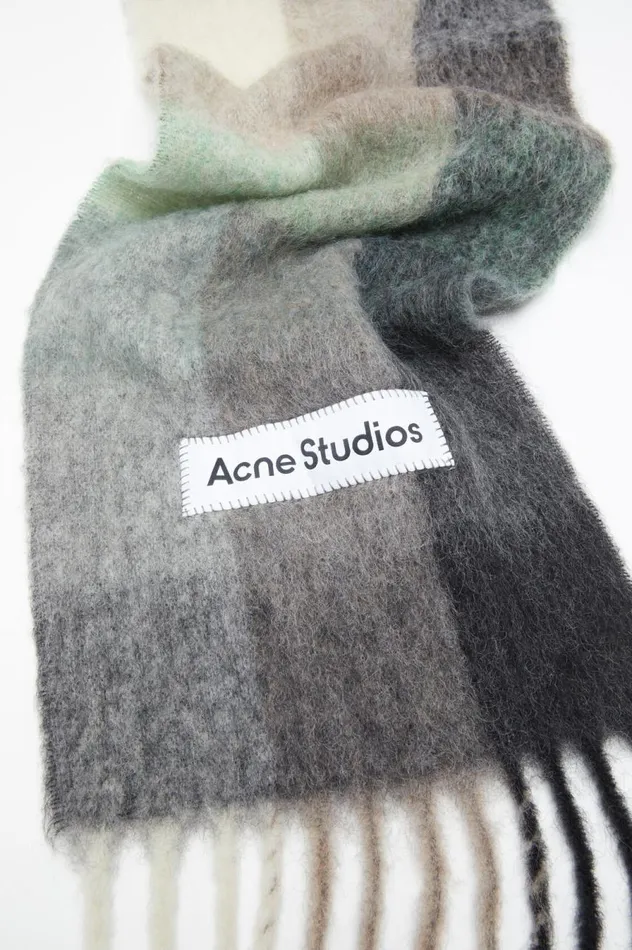 Acne Studios Mohair Checked Scarf Greengreyblack Men Scarves