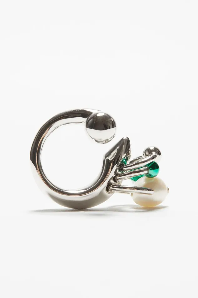 Acne Studios Multi Charm Ring Silvergreen Men Jewellery