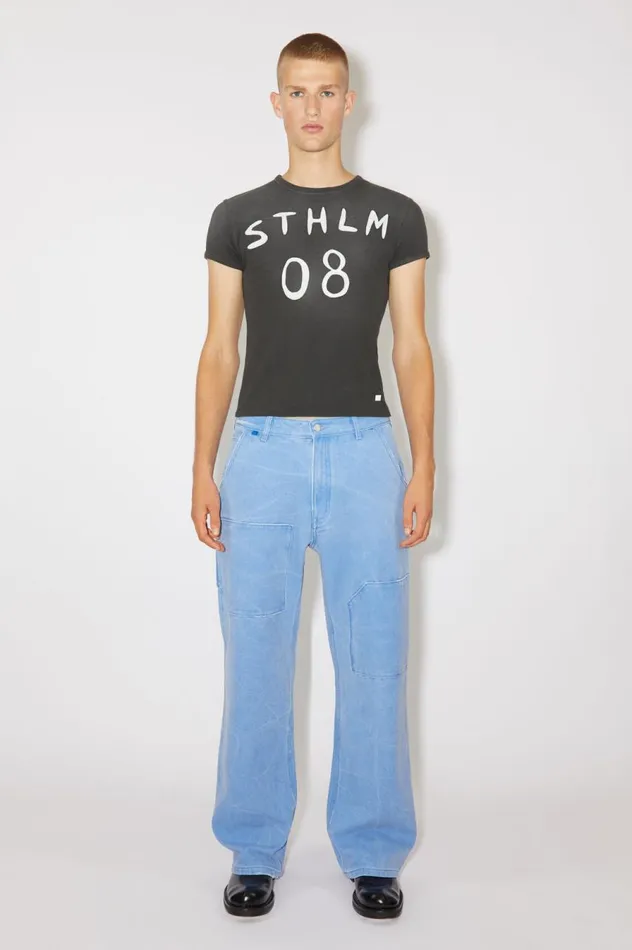 Acne Studios Patch Print Tshirt 8211 Fitted Fit Carbon Grey Women Tshirts
