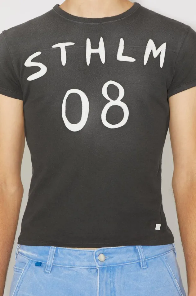 Acne Studios Patch Print Tshirt 8211 Fitted Fit Carbon Grey Women Tshirts