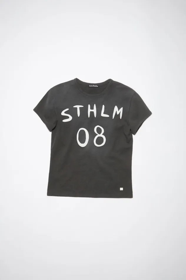 Acne Studios Patch Print Tshirt 8211 Fitted Fit Carbon Grey Women Tshirts