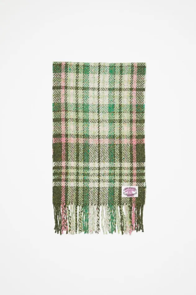 Acne Studios Plaid Fringe Scarf Green Women Scarves