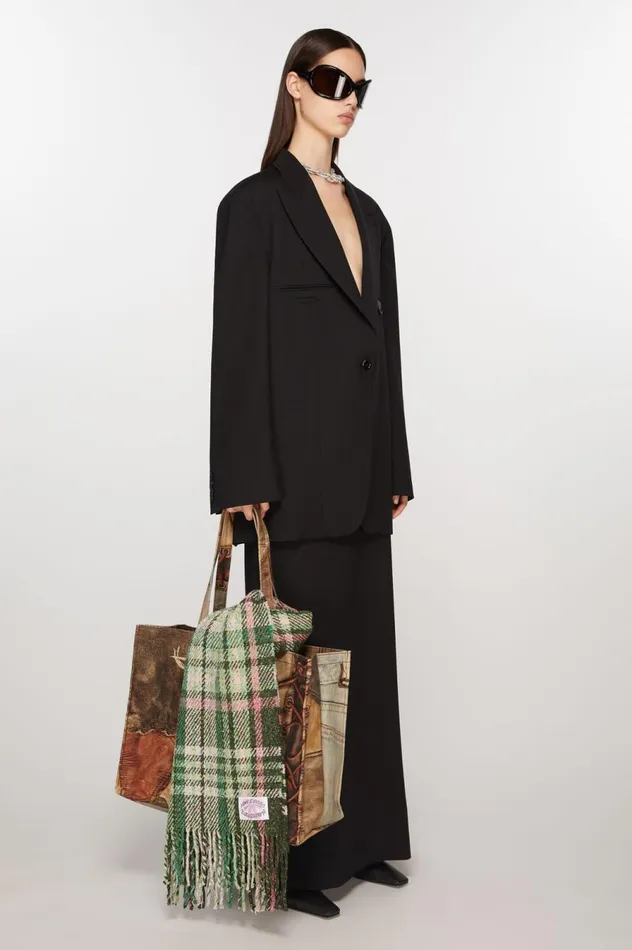 Acne Studios Plaid Fringe Scarf Green Women Scarves