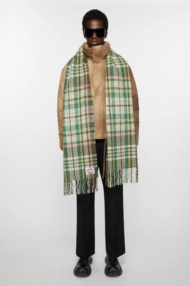 Acne Studios Plaid Fringe Scarf Green Women Scarves