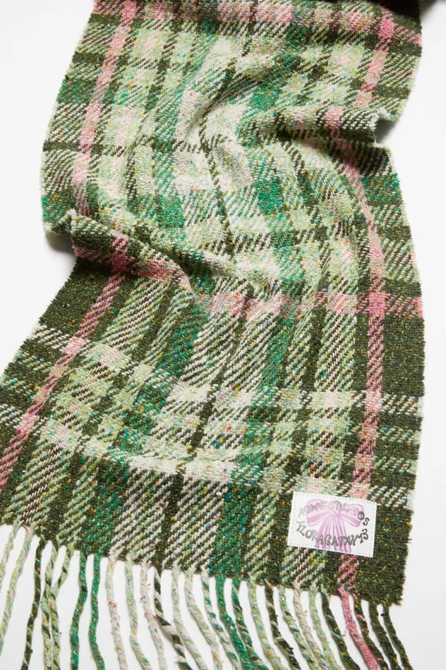 Acne Studios Plaid Fringe Scarf Green Women Scarves