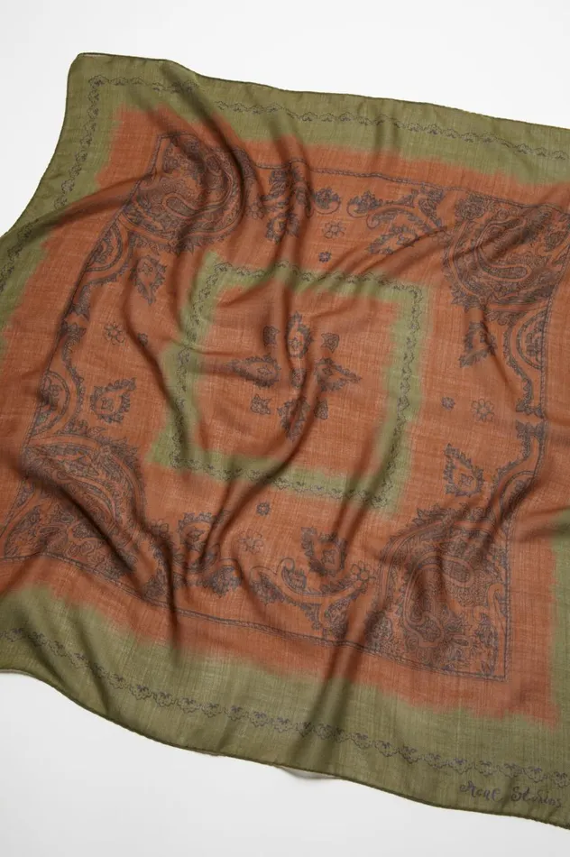 Acne Studios Print Light Wool Scarf Khaki Greenrust Orange Men Scarves