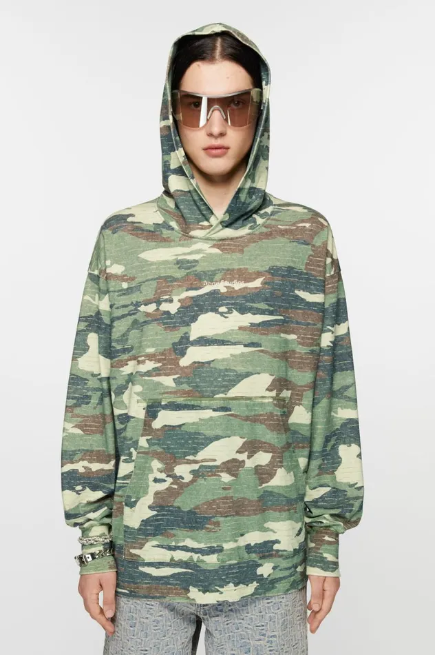 Acne Studios Print Logo Hoodie Khaki Green Men Sweatshirts