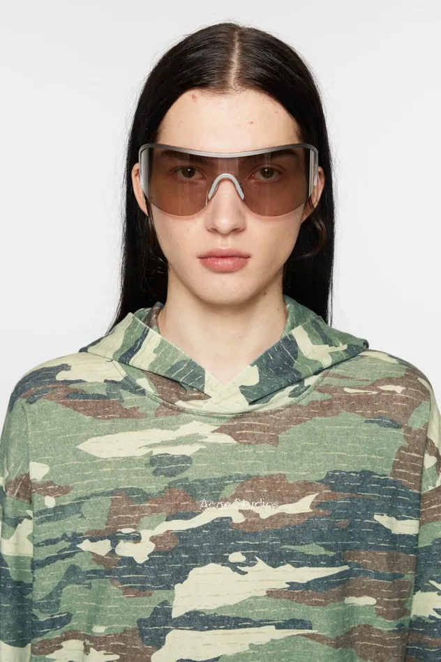 Acne Studios Print Logo Hoodie Khaki Green Men Sweatshirts