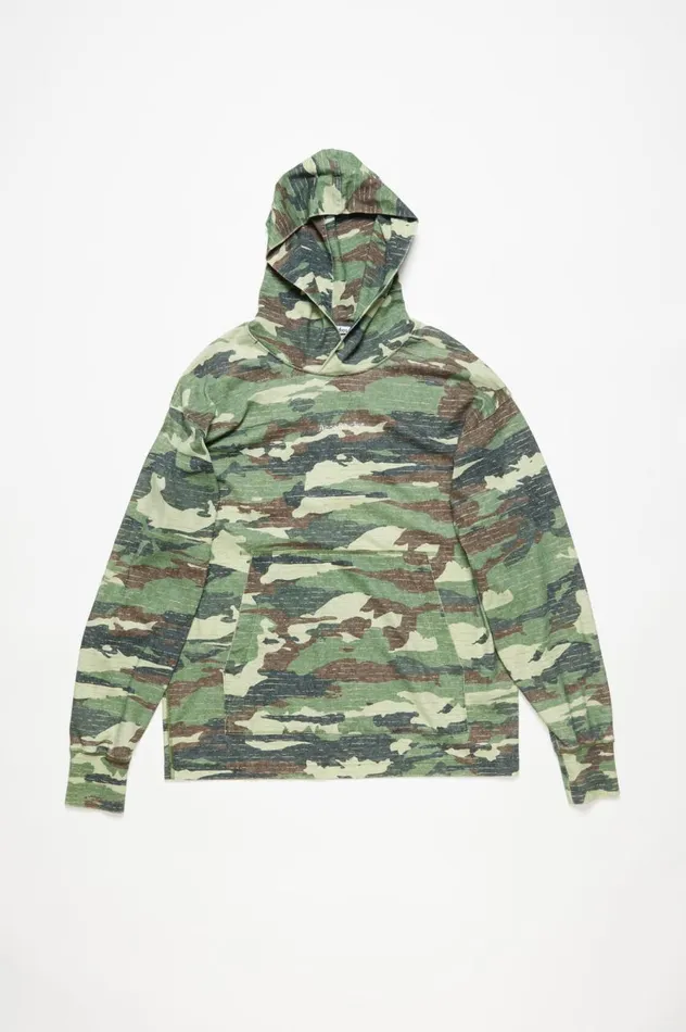Acne Studios Print Logo Hoodie Khaki Green Men Sweatshirts