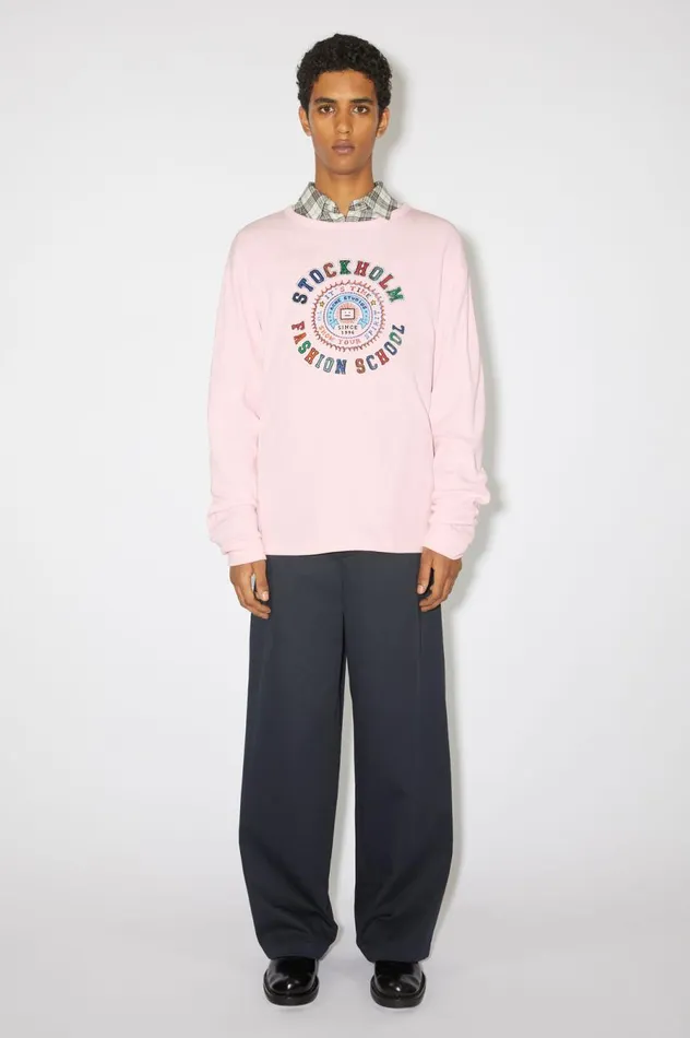 Acne Studios Printed Long Sleeve Tshirt 8211 Regular Fit Light Pink Women Tshirts
