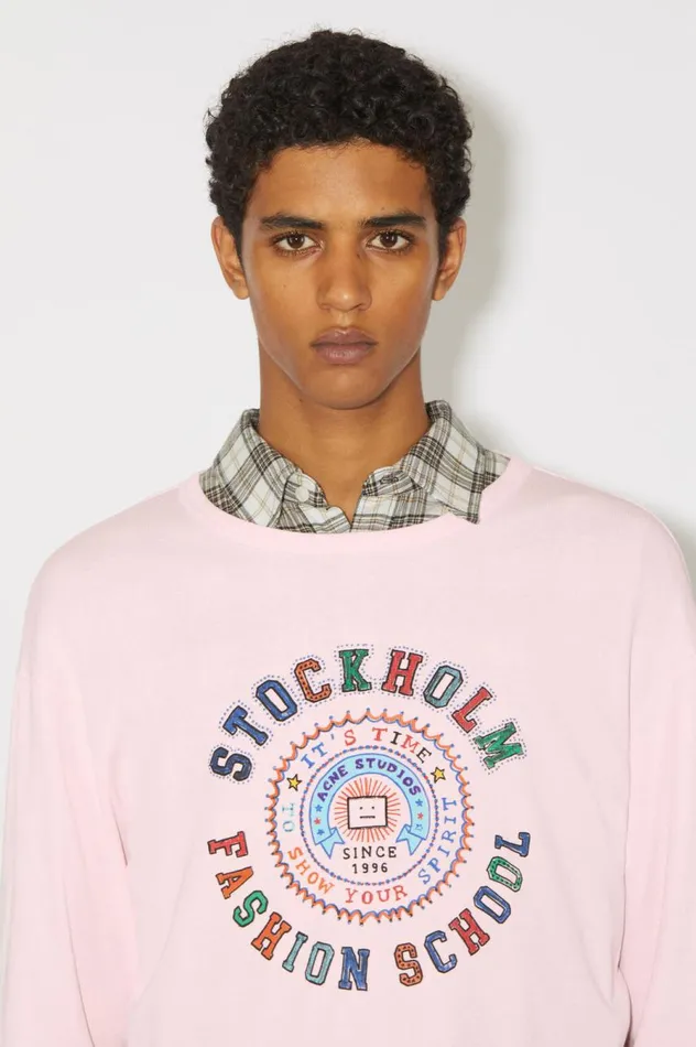 Acne Studios Printed Long Sleeve Tshirt 8211 Regular Fit Light Pink Women Tshirts