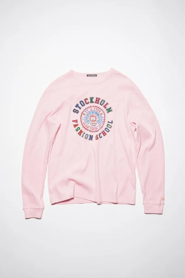 Acne Studios Printed Long Sleeve Tshirt 8211 Regular Fit Light Pink Women Tshirts