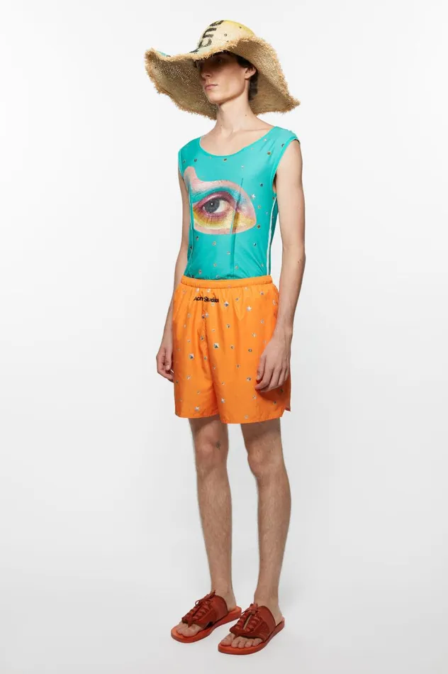 Acne Studios Printed Swim Shorts Bright Orange Men Shorts