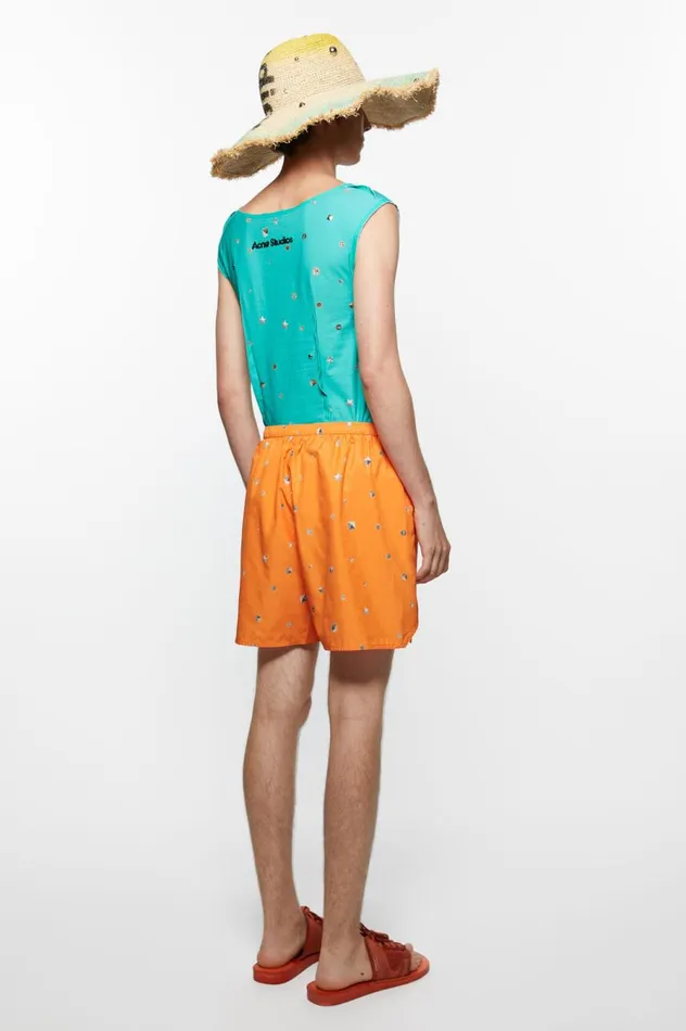 Acne Studios Printed Swim Shorts Bright Orange Men Shorts