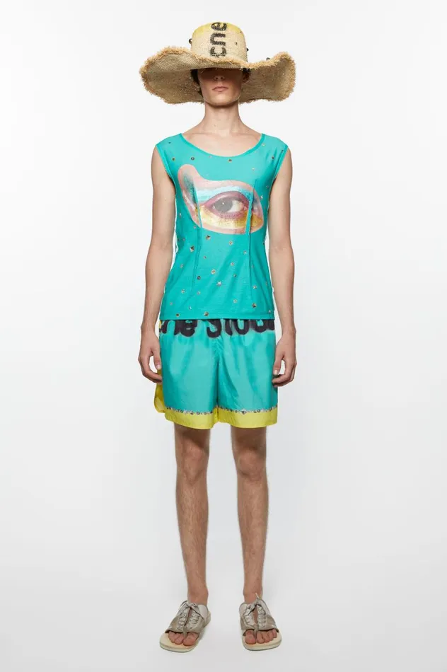 Acne Studios Printed Swim Shorts Emerald Green Men Shorts