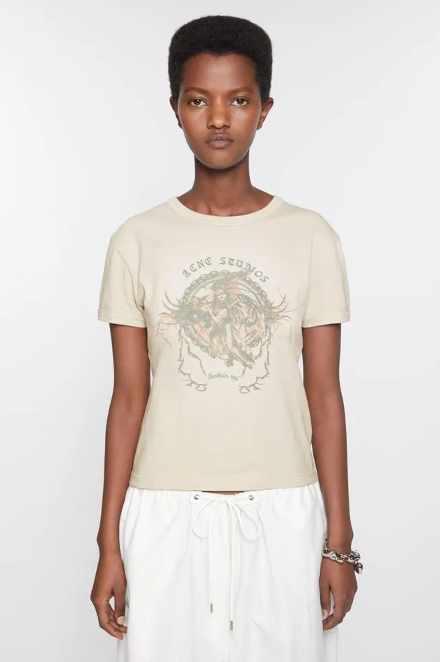Acne Studios Printed Tshirt 8211 Fitted Fit Faded Grey Women Tshirts