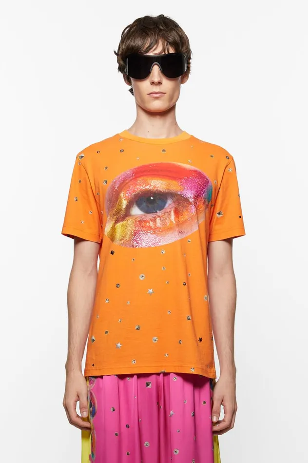 Acne Studios Printed Tshirt Bright Orange Men Tshirts