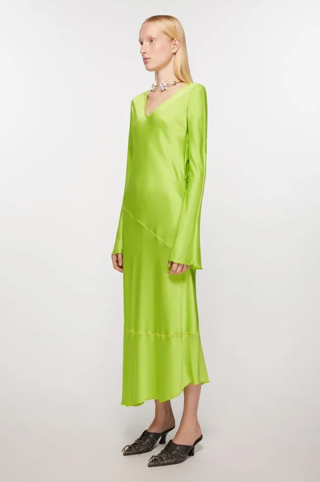 Acne Studios Satin Long Dress Bright Green Women Dresses