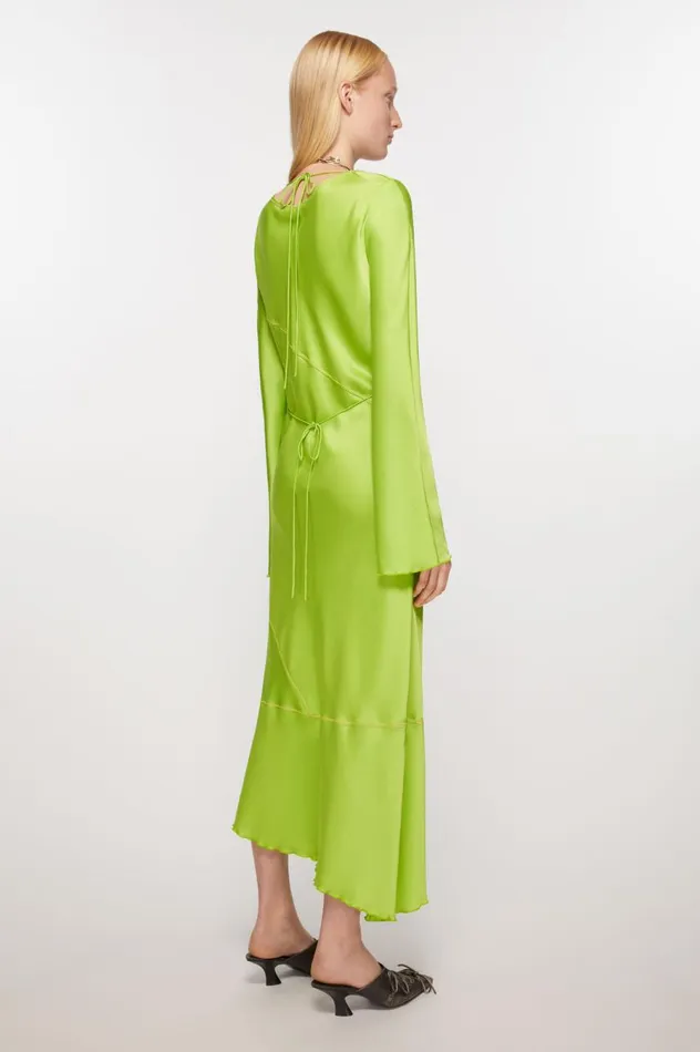 Acne Studios Satin Long Dress Bright Green Women Dresses