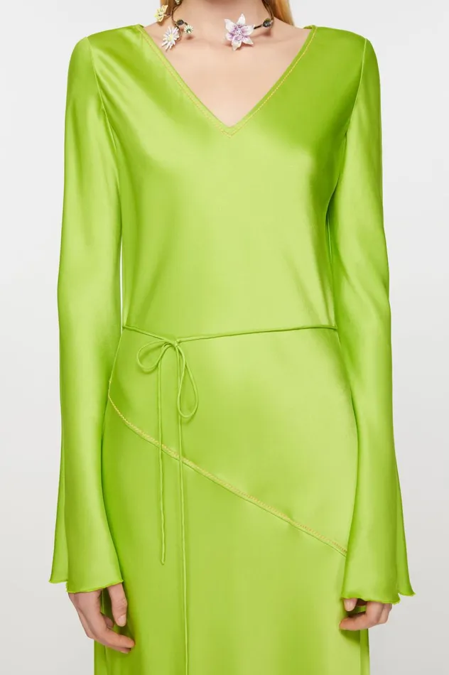 Acne Studios Satin Long Dress Bright Green Women Dresses