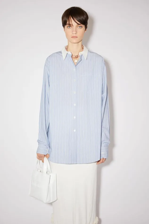 Acne Studios Striped Cotton Shirt Bluewhite Women Shirts and Blouses