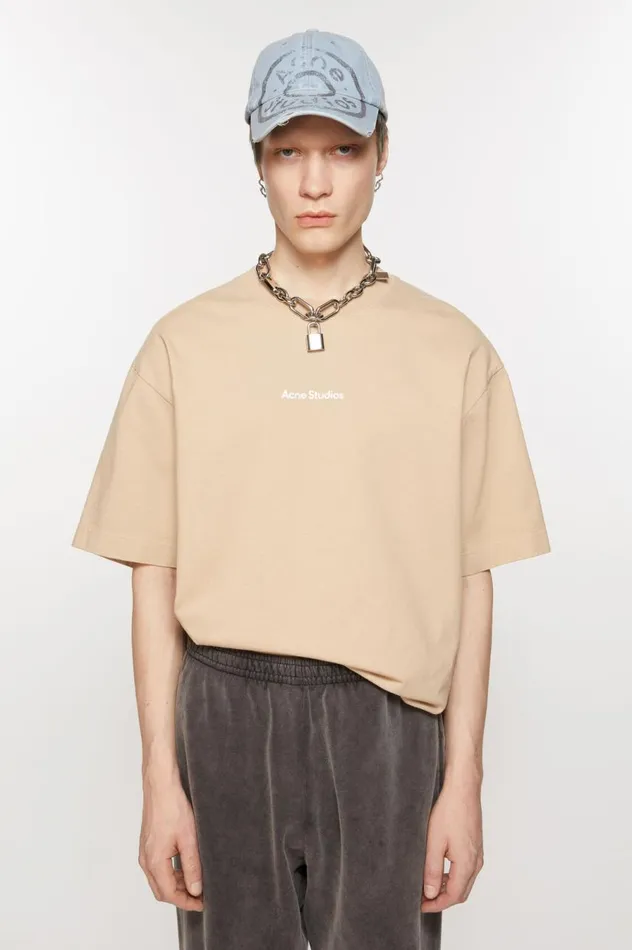 Acne Studios Tshirt Stamp Logo 8211 Relaxed Fit Wheat Beige Women Tshirts