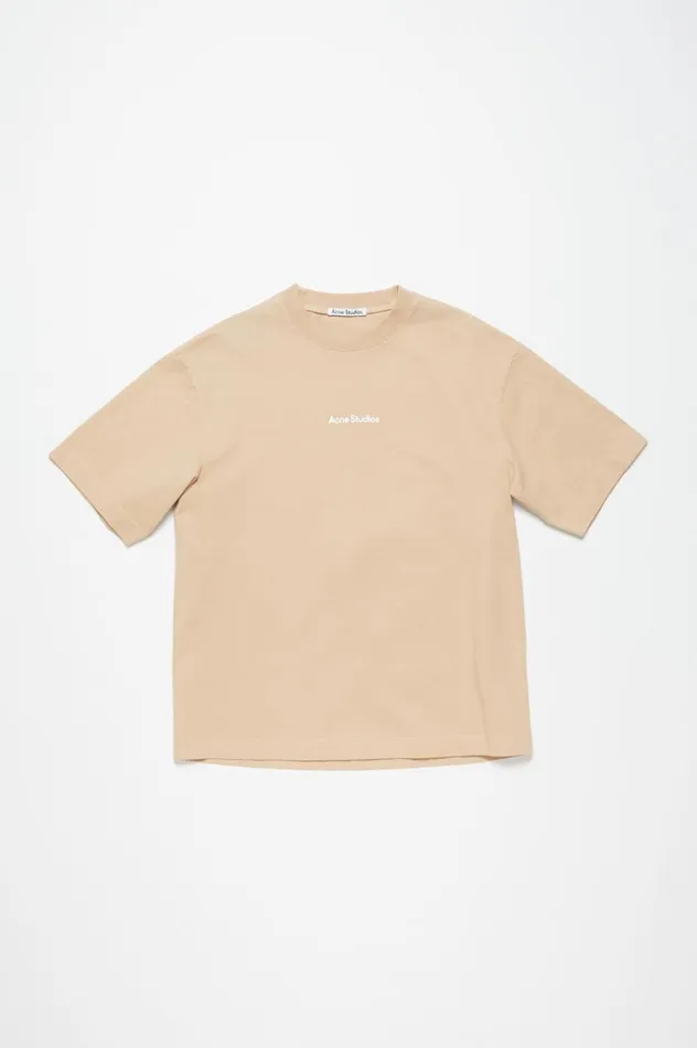 Acne Studios Tshirt Stamp Logo 8211 Relaxed Fit Wheat Beige Women Tshirts