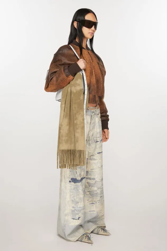 Acne Studios Tiedye Wool Scarf 8211 Narrow Khaki Green Women Scarves