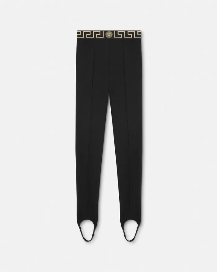Activewear Women Versace Greca Border Gym Stirrup Leggings Black