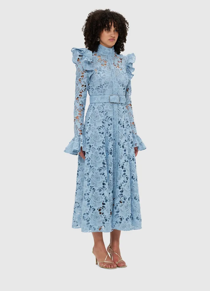 Aliyah Lace Butterfly Sleeve Midi Dress 8211 Powder Blue Women Dresses and Jumpsuits LEO LIN