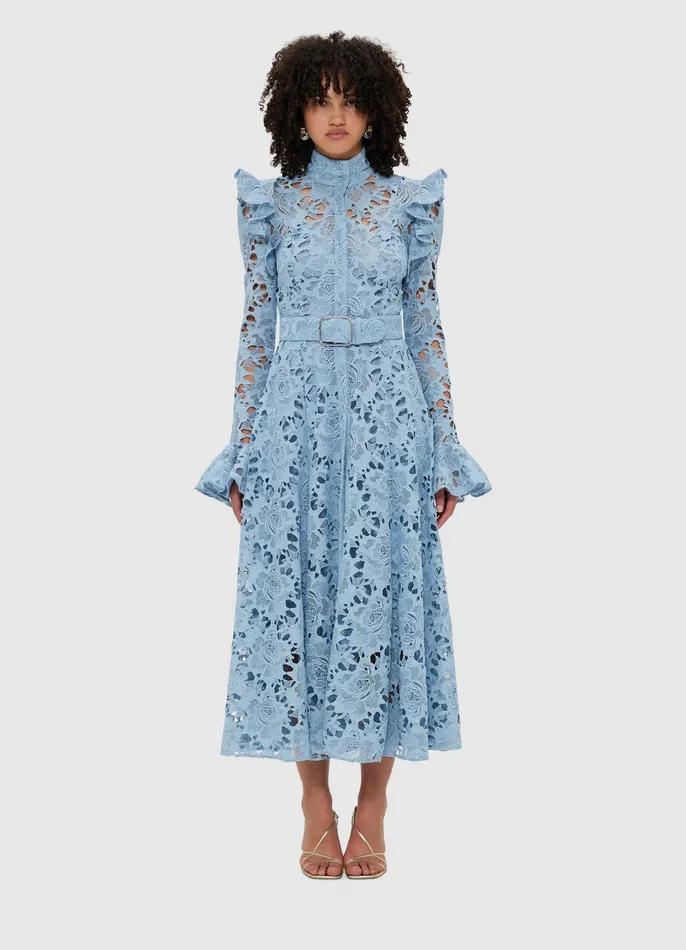 Aliyah Lace Butterfly Sleeve Midi Dress 8211 Powder Blue Women Dresses and Jumpsuits LEO LIN