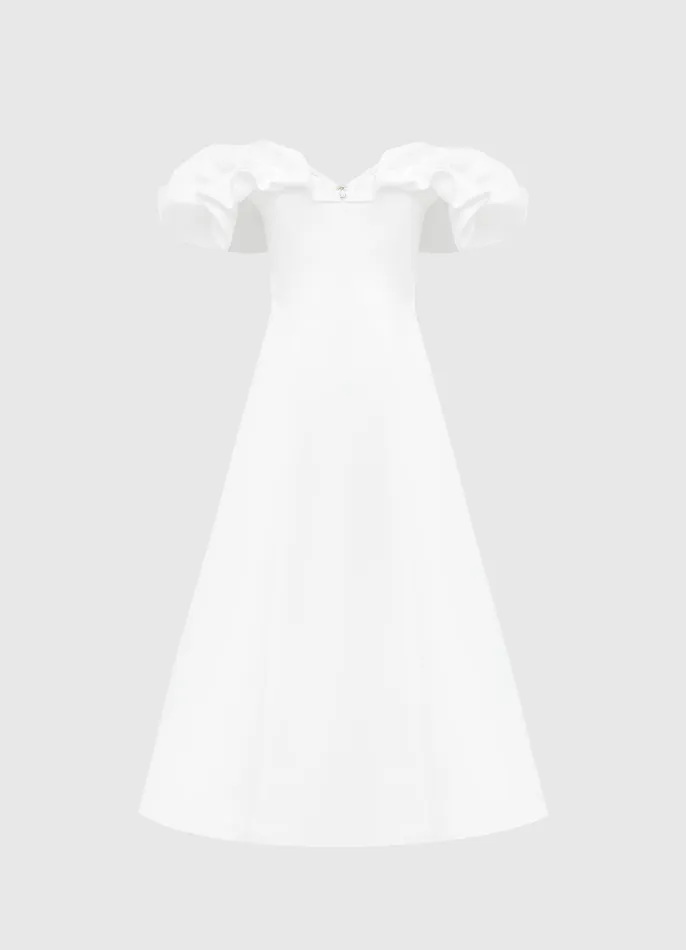 Annie Off Shoulder Frill Midi Dress 8211 Snow Dresses and Jumpsuits LEO LIN Women Annie Off Shoulder Frill Midi Dress 8211 Snow Dresses and Jumpsuits LEO LIN Women