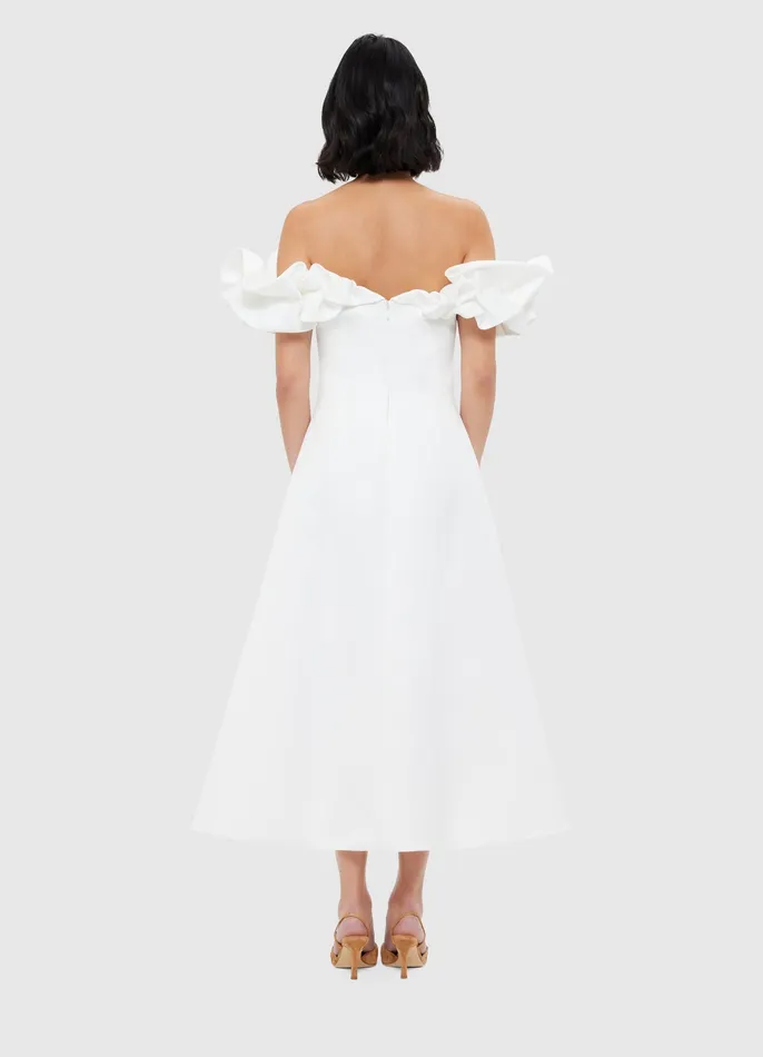 Annie Off Shoulder Frill Midi Dress 8211 Snow Dresses and Jumpsuits LEO LIN Women