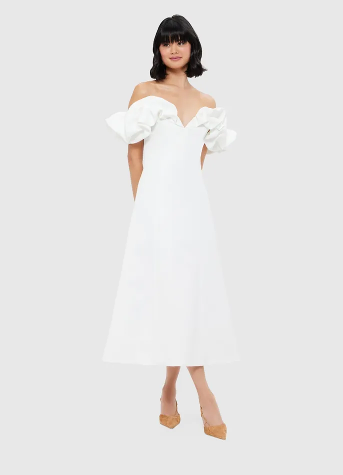 Annie Off Shoulder Frill Midi Dress 8211 Snow Dresses and Jumpsuits LEO LIN Women