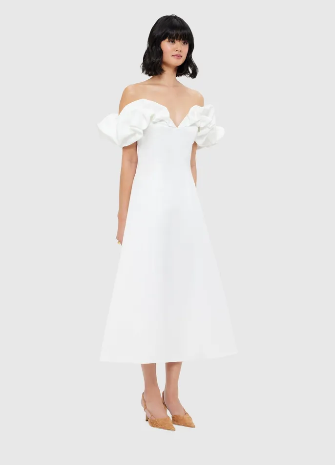 Annie Off Shoulder Frill Midi Dress 8211 Snow Dresses and Jumpsuits LEO LIN Women